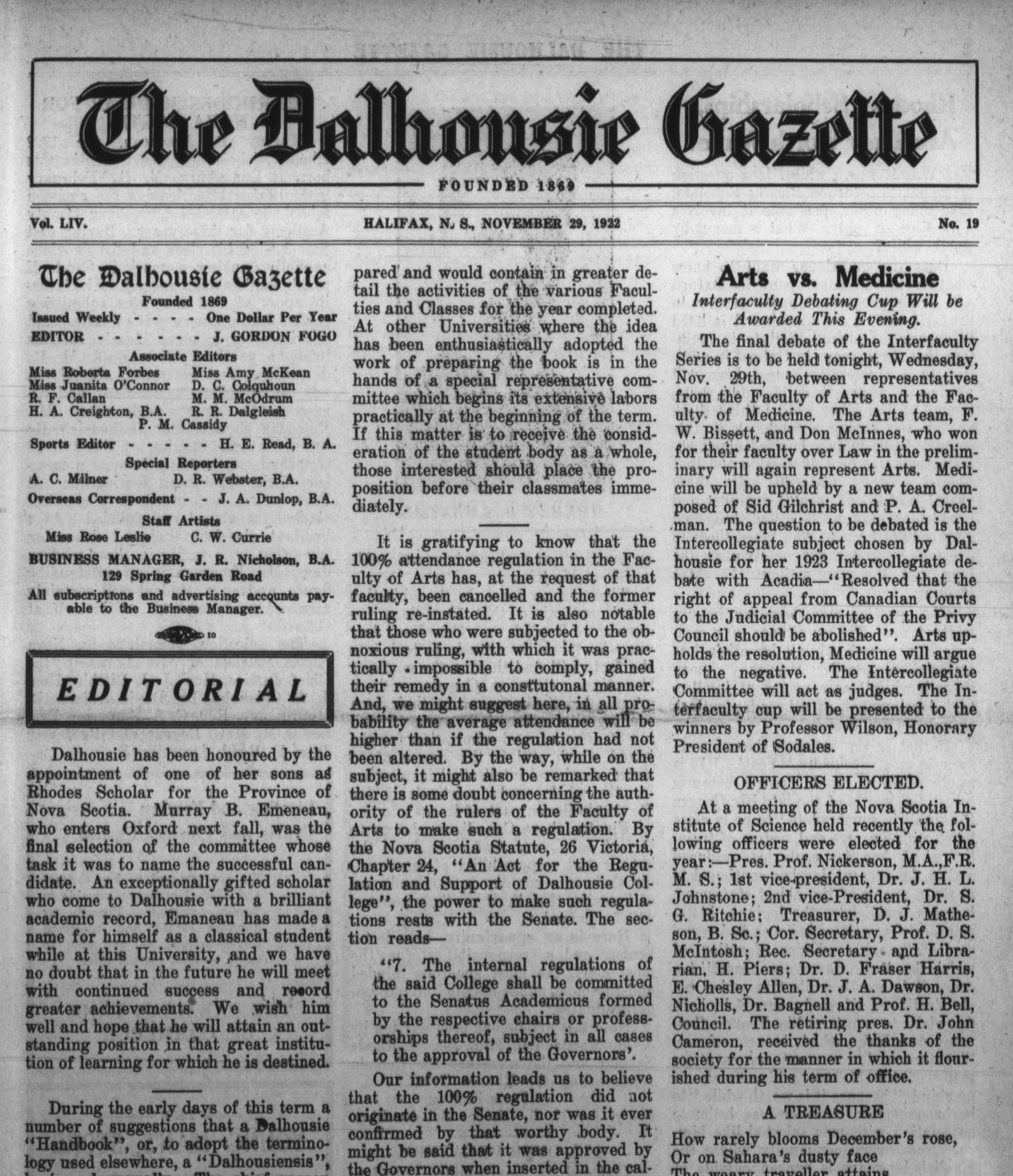 Scan of a 1922 Gazette front page