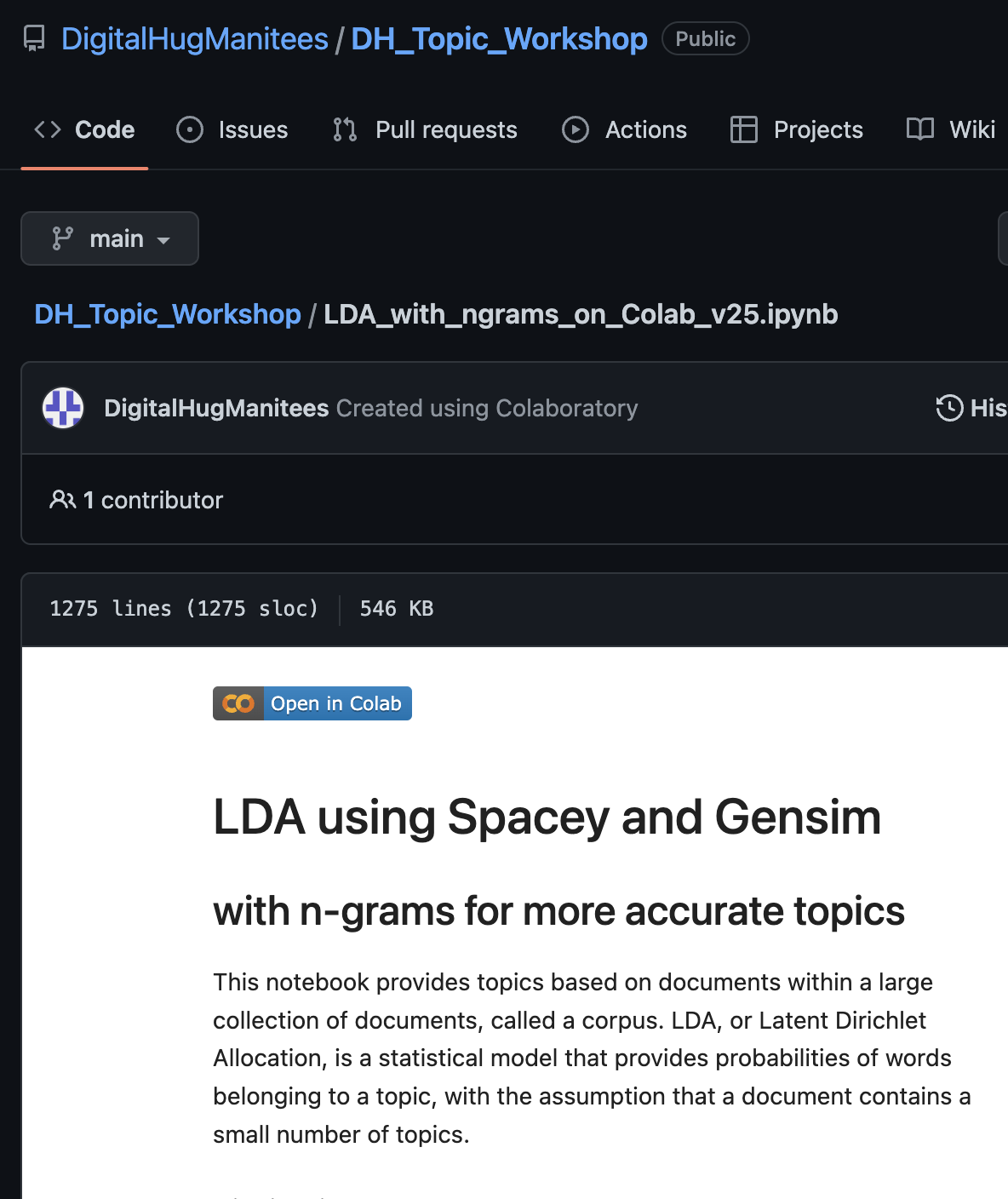 screen shot of GitHub