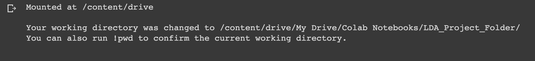 screenshot of working directory location