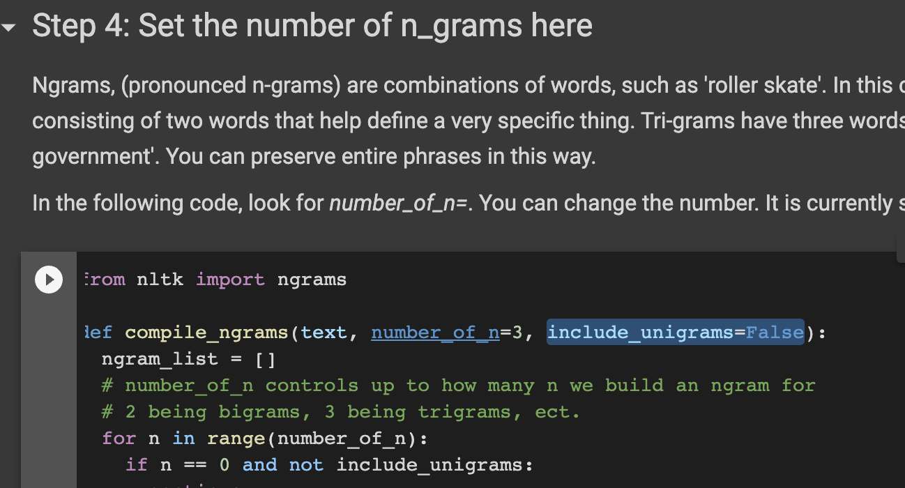 ngrams adjustment screenshot